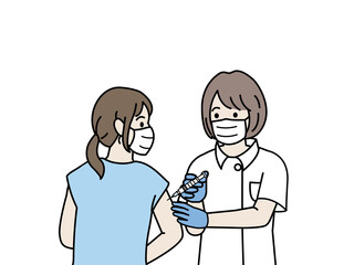 注射　コロナワクチン　予防接種　看護師　女性　イラスト素材