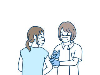 注射　コロナワクチン　予防接種　看護師　女性　イラスト素材