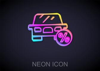 Fototapeta na wymiar Glowing neon line Car leasing percent icon isolated on black background. Credit percentage symbol. Vector