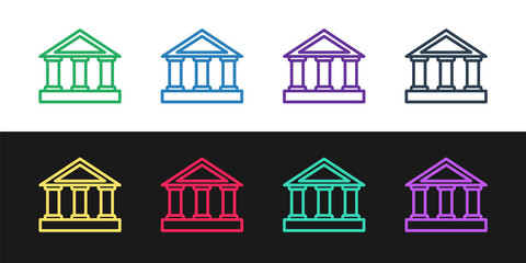 Set line Bank building icon isolated on black and white background. Vector
