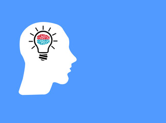 Brain vector flat illusion with silhouette head isolated on blue background.
vector eps 10