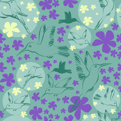 Fototapeta na wymiar Seamless pattern green flowers textile