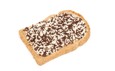 Typical dutch lunch; bread with chocolate sprinkles (hagelslag)