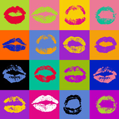 Lipstick Kiss Print Pink background, Vector Illustration