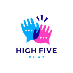 Fototapeta premium high five hand chat talk bubble social logo vector icon illustration
