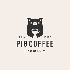 pig coffee hipster vintage logo vector icon illustration