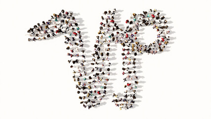 Concept or conceptual large gathering  of people forming an capricorn zodiac sign on white background. A 3d illustration symbol for  esoteric, the mystic, the power of prediction of astrology