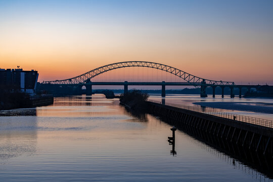 Silver Jubilee Bridge In Runcorn At Sunset