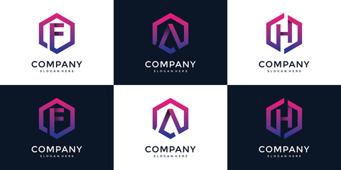 Modern F, A, H with hexagon logo design template