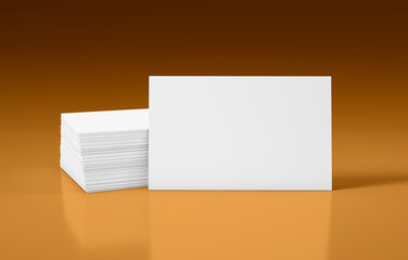 Stack of business cards with front card for your design, orange background