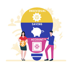Flat design with people. ISA - Individual Saving Account acronym, business concept background.   Vector illustration for website banner, marketing materials, business presentation, online advertising.
