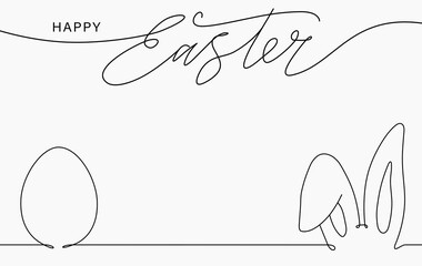 Happy easter. Beautiful inscription, Easter egg and bunny ears.