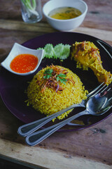 Muslim yellow rice with chicken