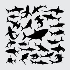 Shark silhouette. a set of shark silhouettes