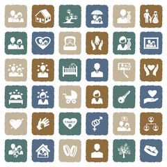 Family Icons. Grunge Color Flat Design. Vector Illustration.