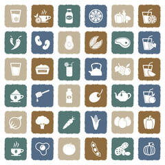 Healthy Food And Drink Icons. Grunge Color Flat Design. Vector Illustration.