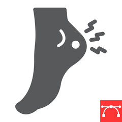 Heel pain glyph icon, painful and illness, foot ache vector icon, vector graphics, editable stroke solid sign, eps 10.