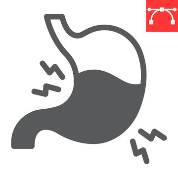 Stomach pain glyph icon, human organ and diet, stomach ache vector icon, vector graphics, editable stroke solid sign, eps 10.