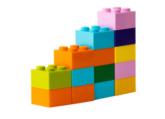 Colorful plastic toy building blocks isolated on white