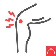 Knee pain line icon, osteoporosis and arthritis, joint pain vector icon, vector graphics, editable stroke outline sign, eps 10.