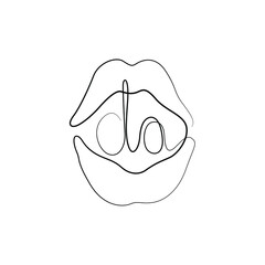 Lips abstract print, continuous line drawing, female mouth, small tattoo, print for clothes and logo design, emblem or logo design, isolated vector illustration. 