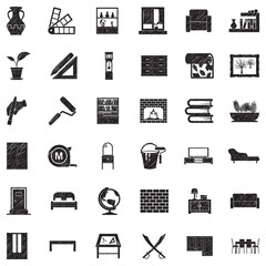 Home Decoration Icons. Black Scribble Design. Vector Illustration.