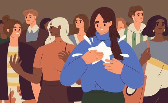 Person finding, realizing and paying attention to unique talents and differences from other people. Psychological concept of human authenticity, otherness and uniqueness. Flat vector illustration