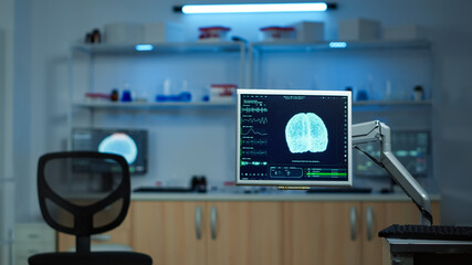 Neurology medical clinic with nobody in it modernly equipped prepared for treatment innovation of nervous. System using high tech and microbiology tools for scientific research in laboratory