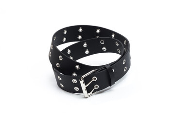 black belt with rivets and buckle rock theme isolated on white background .