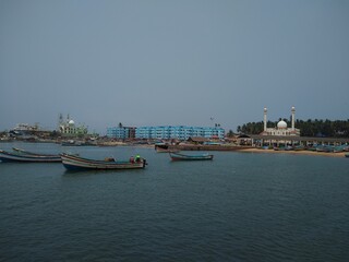Fototapeta na wymiar boats in the Harbor, Vizhinjam fishing harbor Thiruvananthapuram Kerala