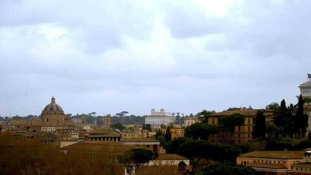 Panoramic view of the historic part of the Roman city with its architectural monuments, antique and huge constructions from Aventine Hill