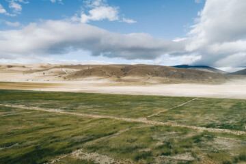 Aerial photography of natural scenery of Tibetan countryside and grassland