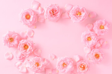frame of flowers, blooming pink roses