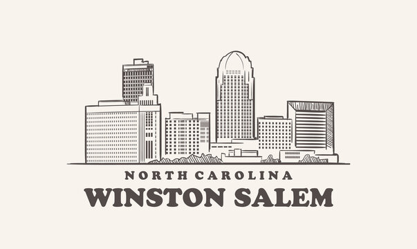 Winston Salem Skyline, North Carolina Drawn Sketch