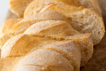 cut white bread into pieces, close up