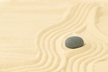Fototapeta na wymiar One dark stone on the sand - summer background for relaxation