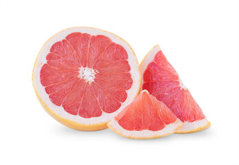 Sliced red grapefruit isolated on white background 