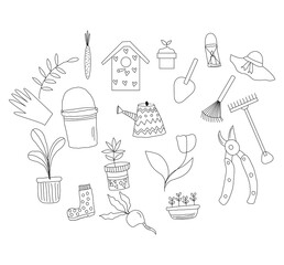 vector Garden Tool Kit Hand-drawn Doodle Style