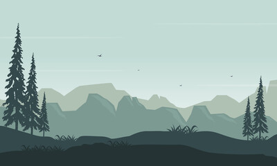 Beautiful views of the mountains from the edge of the city when the sunrises in the morning. Vector illustration