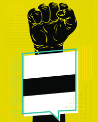 a poster designed in the form of a clenched hand symbol