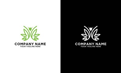 Monoline cannabis leaf logo design vector illustration