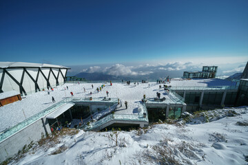 Fansipan mountain top covered by snow in Sa Pa, Vietnam