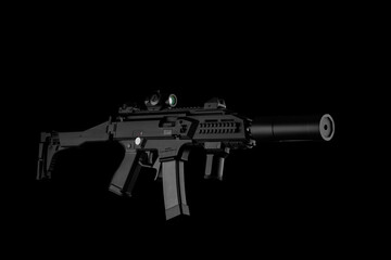 Modern automatic rifle isolated on black background. Weapons for police, special forces and the...
