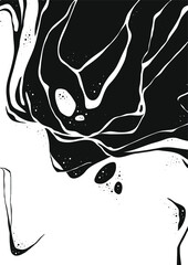 Abstract Vector Backgroung Jupiter Surface. Hand Drawn Marbel Pattern. Fashion Illustration Black and White Liquid Paint Ink