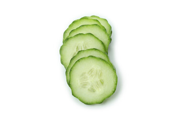 Ripe cucumber slices isolated on white background