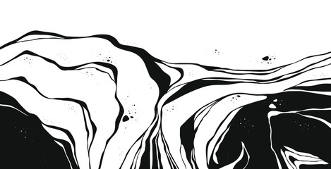Abstract Vector Backgroung Jupiter Surface. Hand Drawn Marbel Pattern. Fashion Illustration Black and White Liquid Paint Ink
