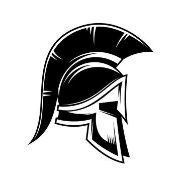 Illustration of spartan warrior helmet. Design element for logo, label, sign, poster. Vector illustration