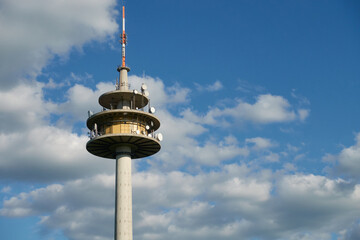 Great Weather Station in Stötten, photographed from below, blue sky in the early evening....
