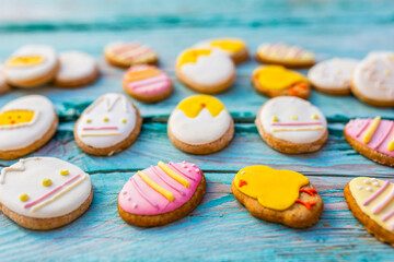 Homemade colorful cookies for Easter.