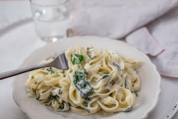 creamy pasta with wild garlic sauce